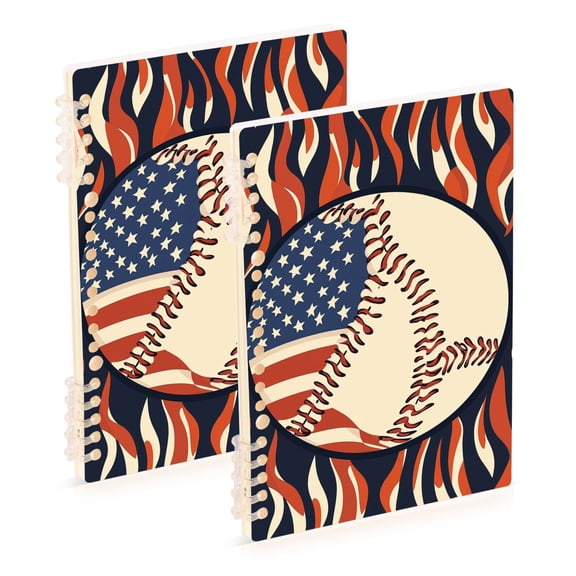 FORMRS 1-Subject Spiral Notebook 8" x 5" College Ruled 60 Refillable Sheet A5 Hard Cover, 2 Pack, Baseball Pattern