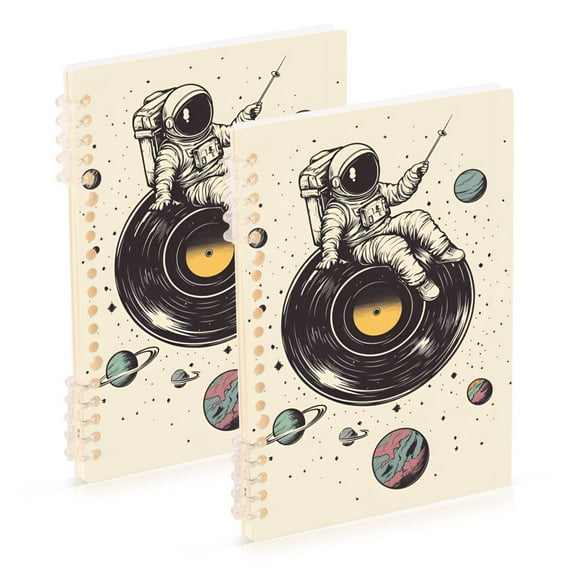 FORMRS 1-Subject Spiral Notebook 8" x 5" College Ruled 60 Refillable Sheet, 2 Pack, Beige Astronaut Planet
