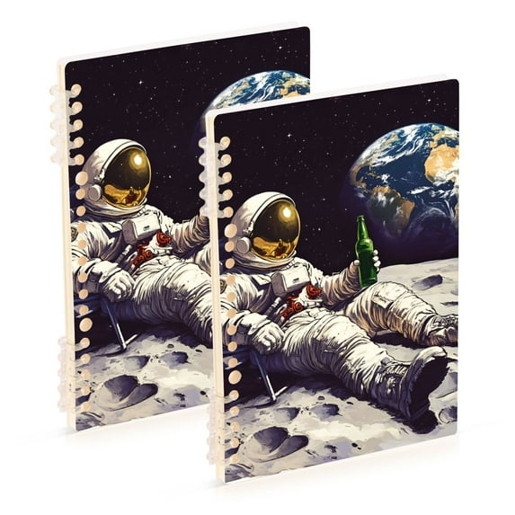 FORMRS 1-Subject Spiral Notebook 8" x 5" College Ruled 60 Refillable Sheet A5 Hard Cover, 2 Pack, Beige Astronaut