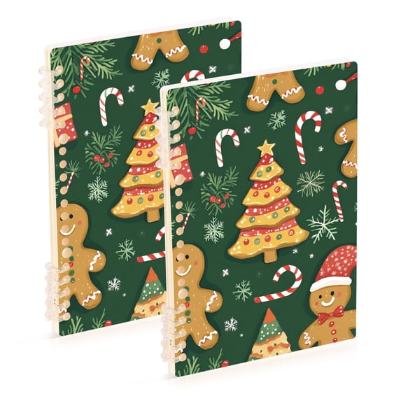 FORMRS 1-Subject Spiral Notebook 8" x 5" College Ruled 60 Refillable Sheet A5 Hard Cover, 2 Pack, Beige Christmas Gingerbread