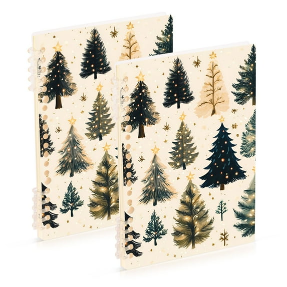 FORMRS 1-Subject Spiral Notebook 8" x 5" College Ruled 60 Refillable Sheet, 2 Pack, Beige Christmas Trees
