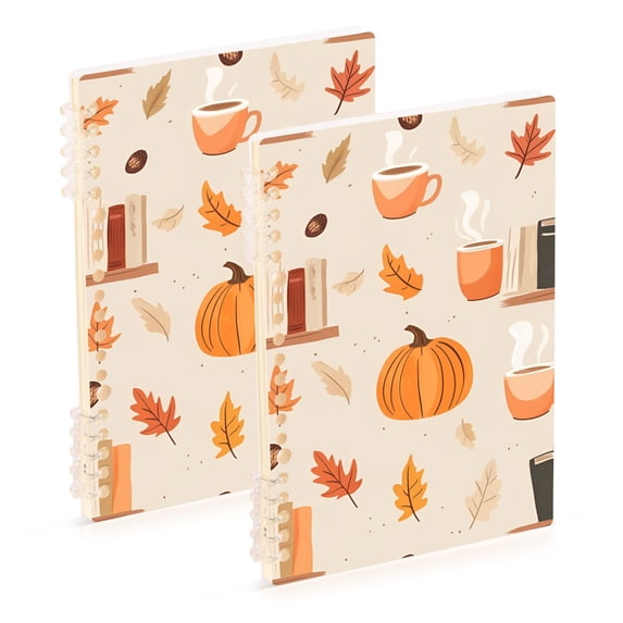 FORMRS 1-Subject Spiral Notebook 8" x 5" College Ruled 60 Refillable Sheet A5 Hard Cover, 2 Pack, Beige Fall Acorns Pattern