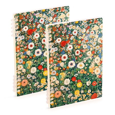 FORMRS 1-Subject Spiral Notebook 8" x 5" College Ruled 60 Refillable Sheet A5 Hard Cover, 2 Pack, Beige Floral Garden