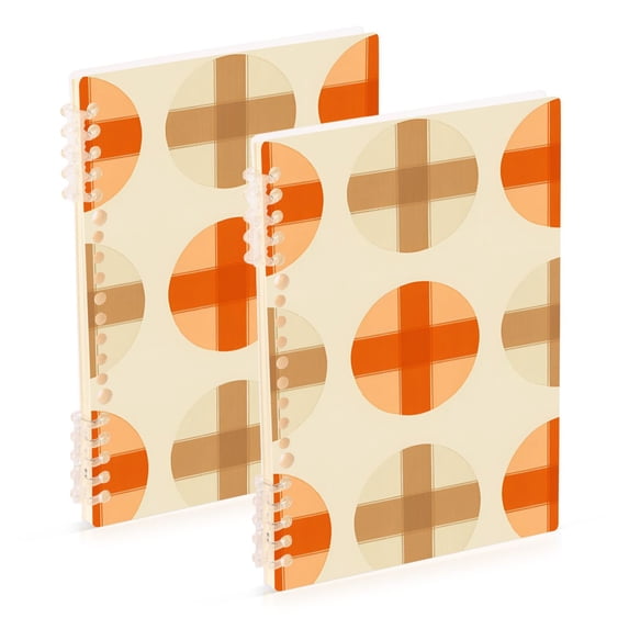 FORMRS 1-Subject Spiral Notebook 8" x 5" College Ruled 60 Refillable Sheet A5 Hard Cover, 2 Pack, Beige Geometric Pattern
