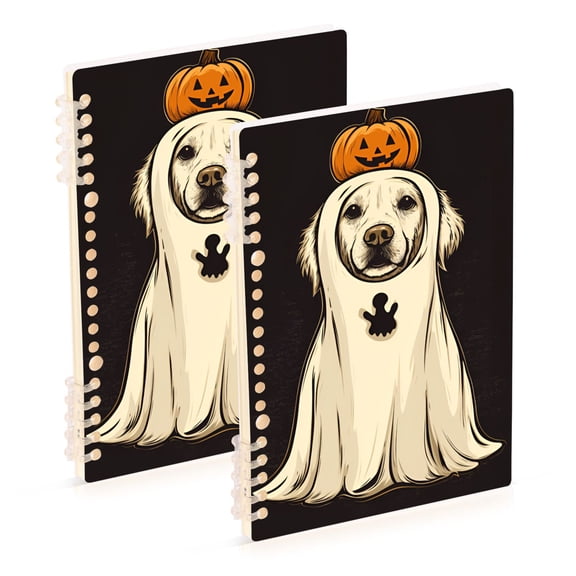 FORMRS 1-Subject Spiral Notebook 8" x 5" College Ruled 60 Refillable Sheet, 2 Pack, Beige Halloween Dog