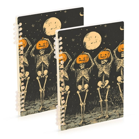 FORMRS 1-Subject Spiral Notebook 8" x 5" College Ruled 60 Refillable Sheet, 2 Pack, Beige Halloween Skeleton