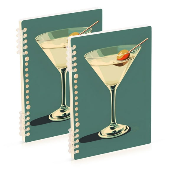 FORMRS 1-Subject Spiral Notebook 8" x 5" College Ruled 60 Refillable Sheet, 2 Pack, Beige Martini