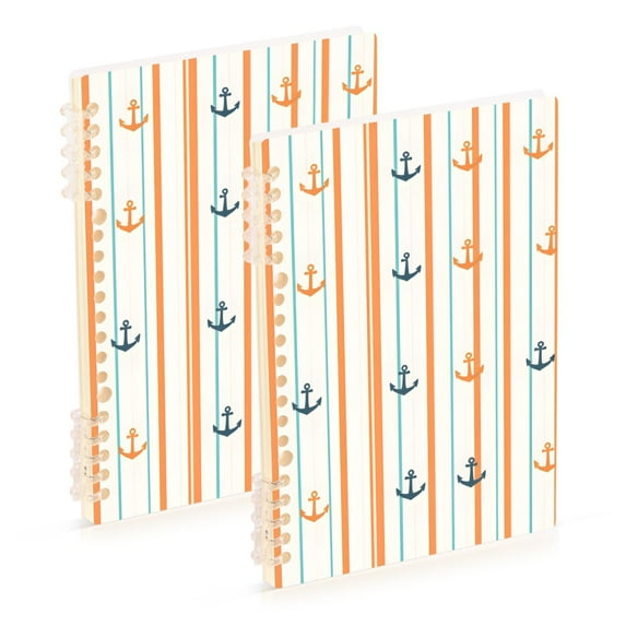 FORMRS 1-Subject Spiral Notebook 8" x 5" College Ruled 60 Refillable Sheet A5 Hard Cover, 2 Pack, Beige Nautical Pattern