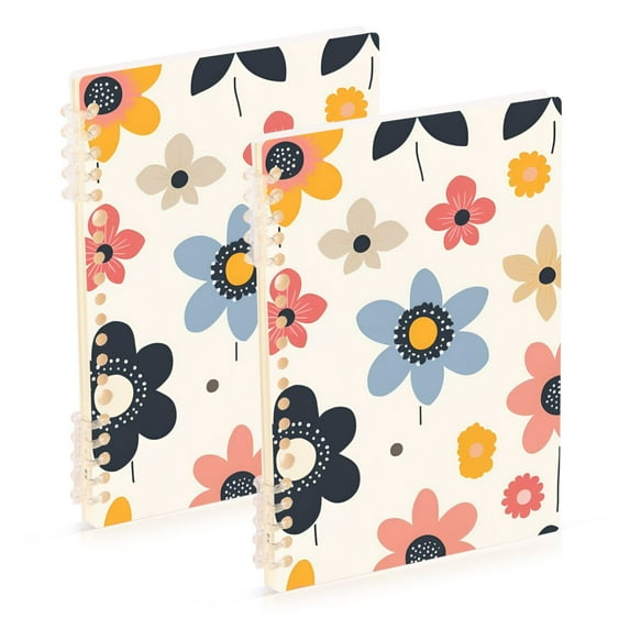 FORMRS 1-Subject Spiral Notebook 8" x 5" College Ruled 60 Refillable Sheet A5 Hard Cover, 2 Pack, Beige Retro Flower