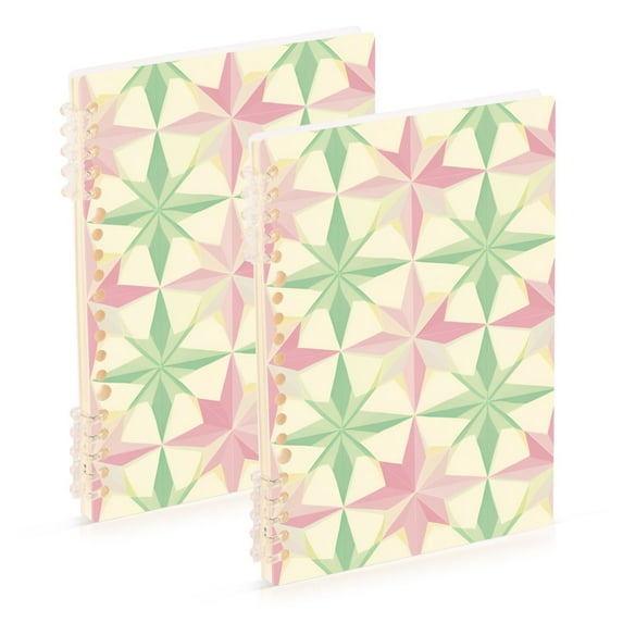 FORMRS 1-Subject Spiral Notebook 8" x 5" College Ruled 60 Refillable Sheet A5 Hard Cover, 2 Pack, Beige Symmetrical Stars