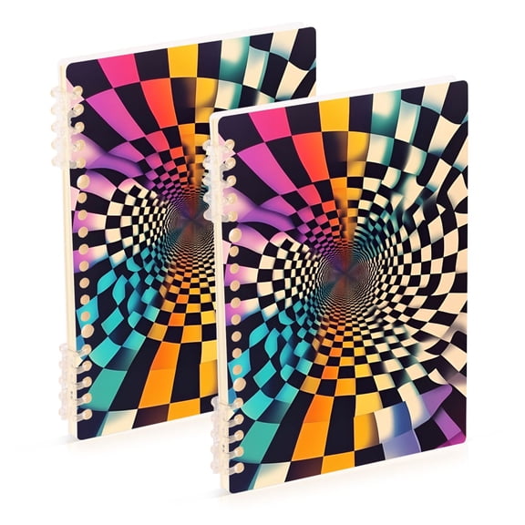 FORMRS 1-Subject Spiral Notebook 8" x 5" College Ruled 60 Refillable Sheet A5 Hard Cover, 2 Pack, Beige Wavy Plaid