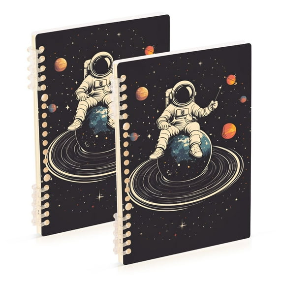 FORMRS 1-Subject Spiral Notebook 8" x 5" College Ruled 60 Refillable Sheet, 2 Pack, Black Astronaut Space