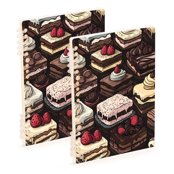 FORMRS 1-Subject Spiral Notebook 8" x 5" College Ruled 60 Refillable Sheet A5 Hard Cover, 2 Pack, Black Chocolate Cakes