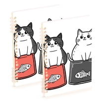 FORMRS 1-Subject Spiral Notebook 8" x 5" College Ruled 60 Refillable Sheet, 2 Pack, Black Chubby Cat