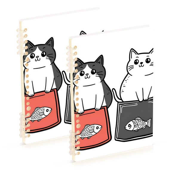 FORMRS 1-Subject Spiral Notebook 8" x 5" College Ruled 60 Refillable Sheet, 2 Pack, Black Chubby Cat