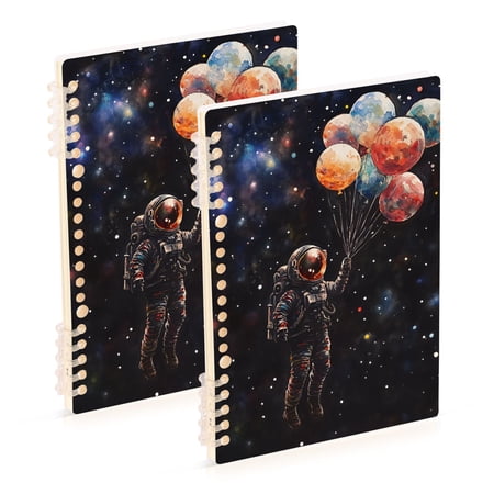 FORMRS 1-Subject Spiral Notebook 8" x 5" College Ruled 60 Refillable Sheet A5 Hard Cover, 2 Pack, Black Watercolor Space