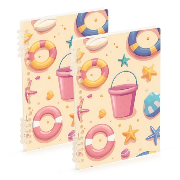 FORMRS 1-Subject Spiral Notebook 8" x 5" College Ruled 60 Refillable Sheet A5 Hard Cover, 2 Pack, Blue Beach Toys Pattern