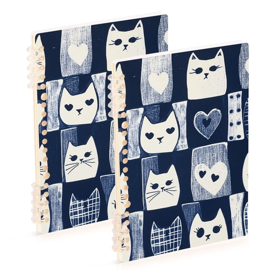 FORMRS 1-Subject Spiral Notebook 8" x 5" College Ruled 60 Refillable Sheet, 2 Pack, Blue Cats and Hearts