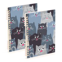 FORMRS 1-Subject Spiral Notebook 8" x 5" College Ruled 60 Refillable Sheet, 2 Pack, Blue Cats