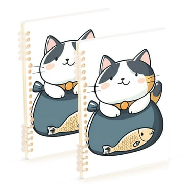 FORMRS 2 Pack Spiral Notebook College Ruled 1 Subject 8" x 5" Refillable Pages, Blue Cute Cat