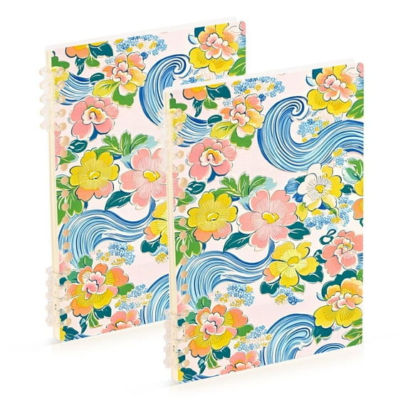 FORMRS 1-Subject Spiral Notebook 8" x 5" College Ruled 60 Refillable Sheet A5 Hard Cover, 2 Pack, Blue Floral Wave