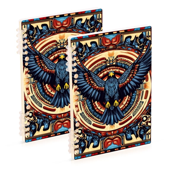 FORMRS 1-Subject Spiral Notebook 8" x 5" College Ruled 60 Refillable Sheet A5 Hard Cover, 2 Pack, Blue Geometric Eagle