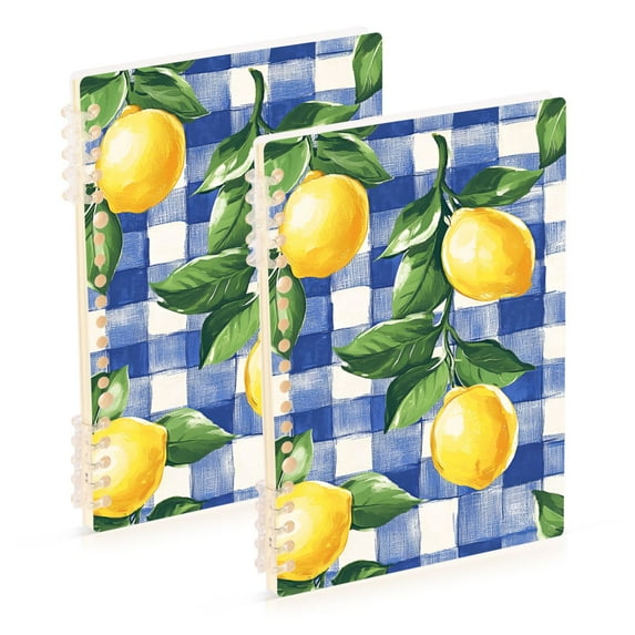 FORMRS 1-Subject Spiral Notebook 8" x 5" College Ruled 60 Refillable Sheet, 2 Pack, Blue Plaid Lemon
