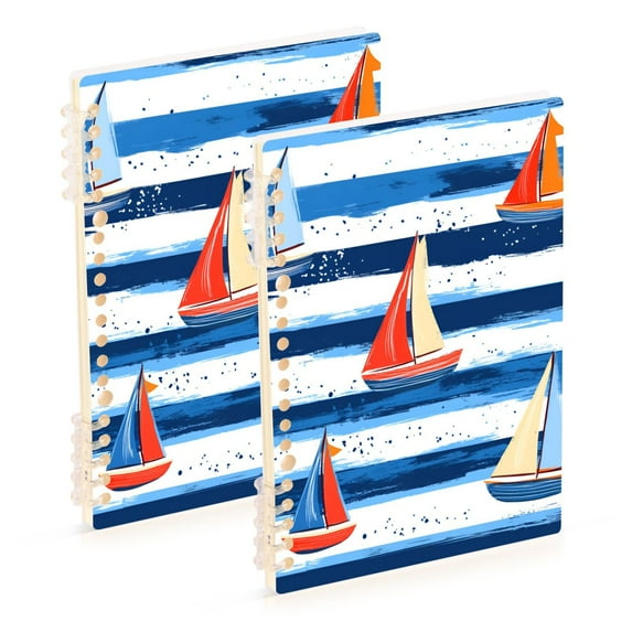 FORMRS 1-Subject Spiral Notebook 8" x 5" College Ruled 60 Refillable Sheet A5 Hard Cover, 2 Pack, Blue Sailboats