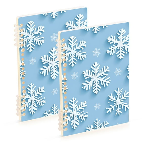 FORMRS 1-Subject Spiral Notebook 8" x 5" College Ruled 60 Refillable Sheet A5 Hard Cover, 2 Pack, Blue Snowflake