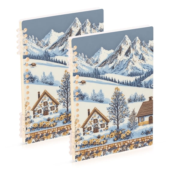 FORMRS 1-Subject Spiral Notebook 8" x 5" College Ruled 60 Refillable Sheet A5 Hard Cover, 2 Pack, Blue Snowy Mountain
