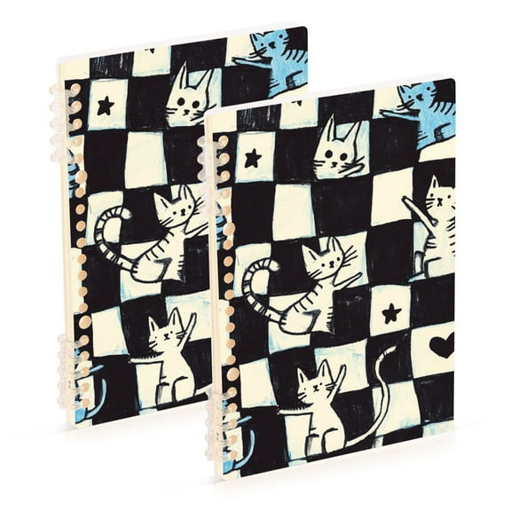 FORMRS 1-Subject Spiral Notebook 8" x 5" College Ruled 60 Refillable Sheet, 2 Pack, Blue and White Cat
