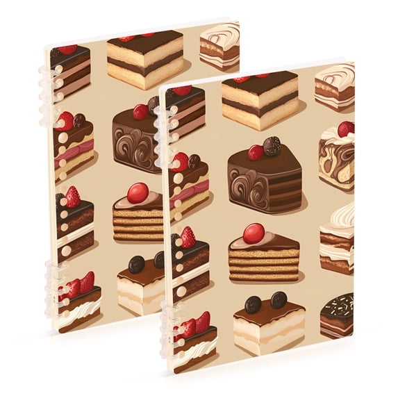 FORMRS 1-Subject Spiral Notebook 8" x 5" College Ruled 60 Refillable Sheet A5 Hard Cover, 2 Pack, Brown Cakes
