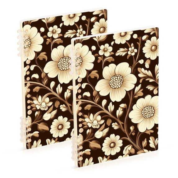 FORMRS 1-Subject Spiral Notebook 8" x 5" College Ruled 60 Refillable Sheet A5 Hard Cover, 2 Pack, Brown Floral