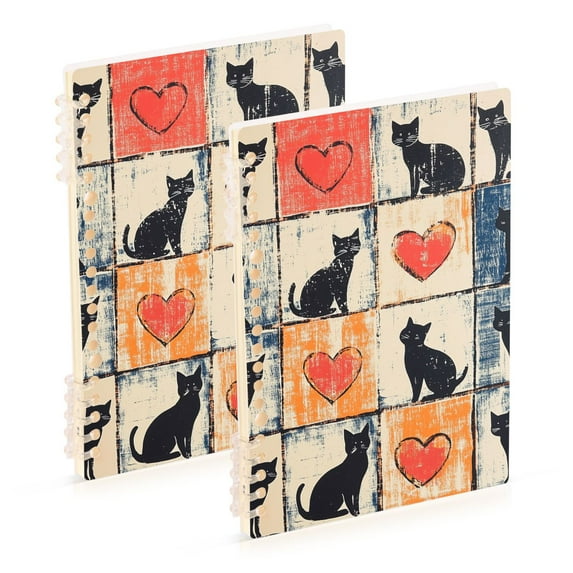 FORMRS 1-Subject Spiral Notebook 8" x 5" College Ruled 60 Refillable Sheet A5 Hard Cover, 2 Pack, Cats and Hearts