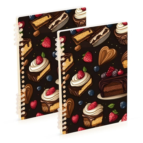 FORMRS 1-Subject Spiral Notebook 8" x 5" College Ruled 60 Refillable Sheet, 2 Pack, Chocolate Cakes