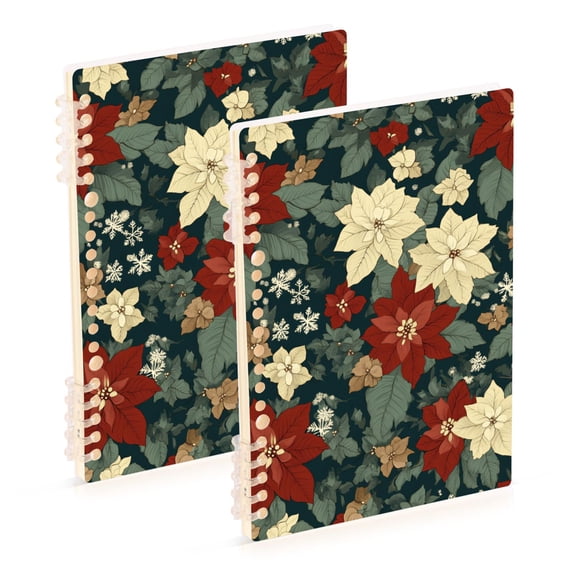 FORMRS 1-Subject Spiral Notebook 8" x 5" College Ruled 60 Refillable Sheet, 2 Pack, Christmas Blooms