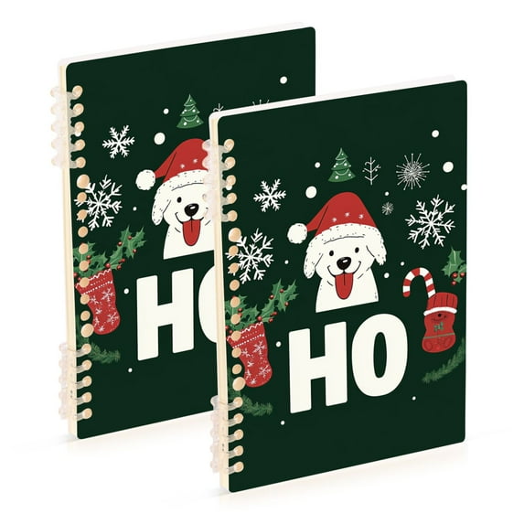 FORMRS 1-Subject Spiral Notebook 8" x 5" College Ruled 60 Refillable Sheet A5 Hard Cover, 2 Pack, Christmas Dog