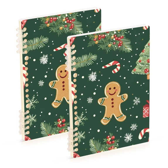 FORMRS 1-Subject Spiral Notebook 8" x 5" College Ruled 60 Refillable Sheet, 2 Pack, Christmas Gingerbread
