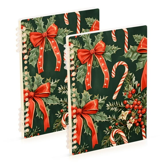 FORMRS 1-Subject Spiral Notebook 8" x 5" College Ruled 60 Refillable Sheet, 2 Pack, Christmas Holly Bows