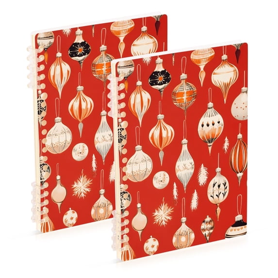 FORMRS 1-Subject Spiral Notebook 8" x 5" College Ruled 60 Refillable Sheet A5 Hard Cover, 2 Pack, Christmas Ornaments Pattern