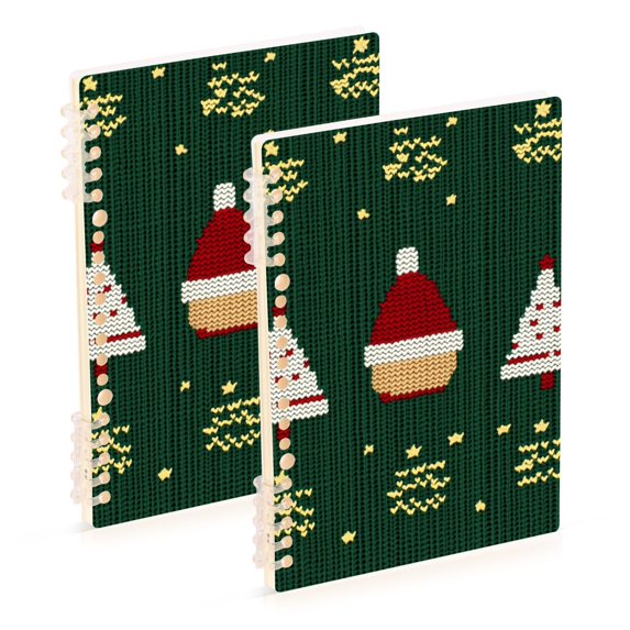FORMRS 1-Subject Spiral Notebook 8" x 5" College Ruled 60 Refillable Sheet A5 Hard Cover, 2 Pack, Christmas Santa Hats