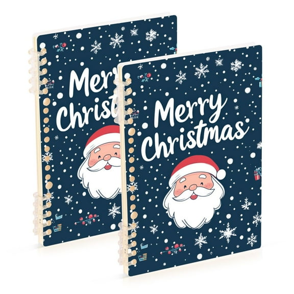 FORMRS 1-Subject Spiral Notebook 8" x 5" College Ruled 60 Refillable Sheet A5 Hard Cover, 2 Pack, Christmas Santa