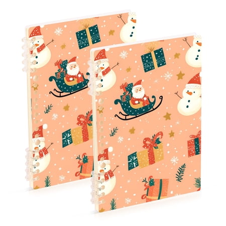 FORMRS 1-Subject Spiral Notebook 8" x 5" College Ruled 60 Refillable Sheet A5 Hard Cover, 2 Pack, Christmas Santa