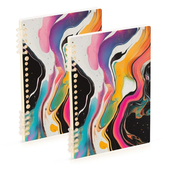 FORMRS 1-Subject Spiral Notebook 8" x 5" College Ruled 60 Refillable Sheet A5 Hard Cover, 2 Pack, Colorful Black