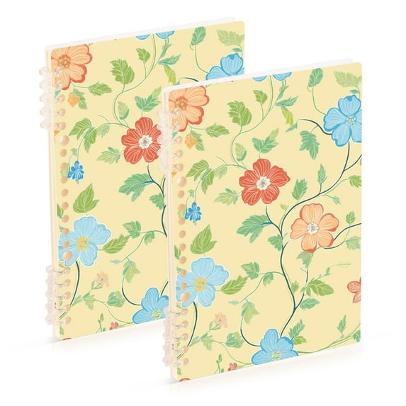 FORMRS 1-Subject Spiral Notebook 8" x 5" College Ruled 60 Refillable Sheet A5 Hard Cover, 2 Pack, Colorful Flower