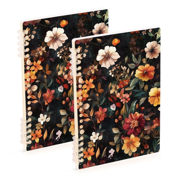 FORMRS 1-Subject Spiral Notebook 8" x 5" College Ruled 60 Refillable Sheet A5 Hard Cover, 2 Pack, Colorful Flower