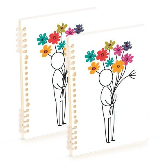 FORMRS 1-Subject Spiral Notebook 8" x 5" College Ruled 60 Refillable Sheet A5 Hard Cover, 2 Pack, Colorful Flower