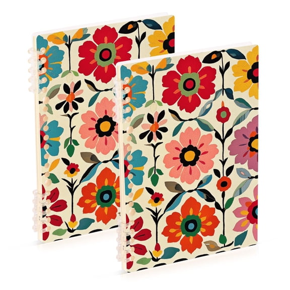 FORMRS 1-Subject Spiral Notebook 8" x 5" College Ruled 60 Refillable Sheet, 2 Pack, Colorful Flowers