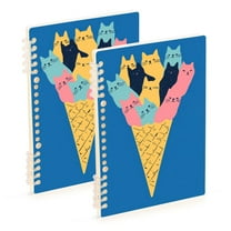 FORMRS 1-Subject Spiral Notebook 8" x 5" College Ruled 60 Refillable Sheet, 2 Pack, Colorful Ice Cream Cat
