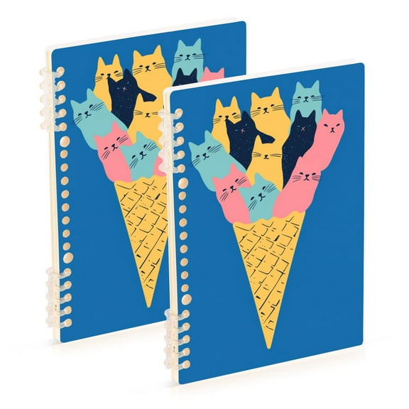 FORMRS 1-Subject Spiral Notebook 8" x 5" College Ruled 60 Refillable Sheet, 2 Pack, Colorful Ice Cream Cat